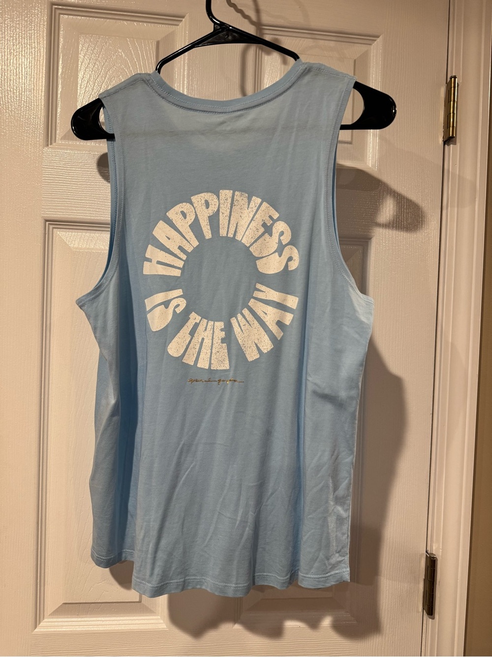 NWT Spiritual Gangster Light Blue Sleeveless Tank Top - "Happiness is the Way" - Picture 4 of 5